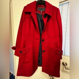 Tommy Hilfiger Women's Single-Breasted Peacoat, Red